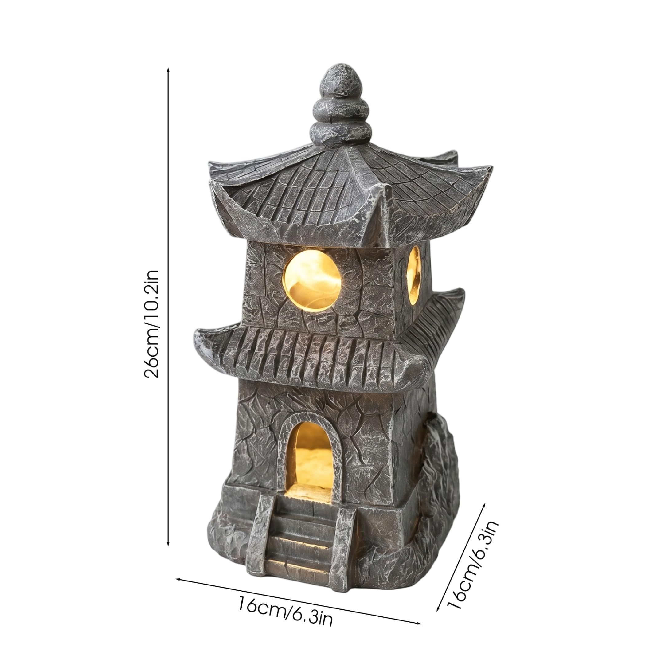 Luci solari per statuette da esterno, lanterna in pietra giapponese con pagoda in resina, decorazioni per giardino Zen per patio