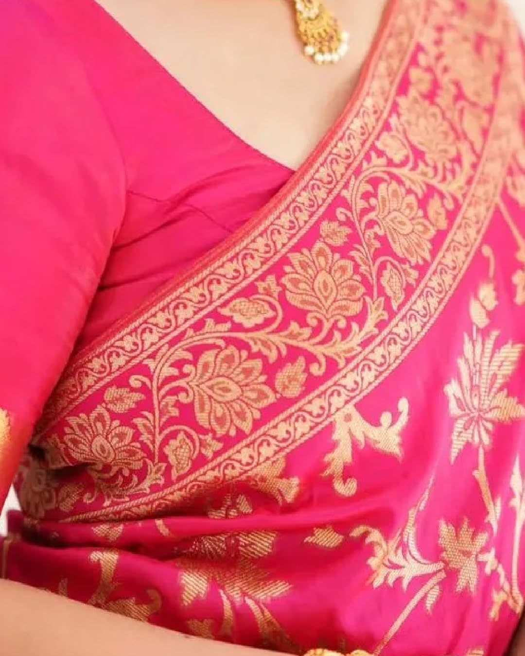 Sugathari Women's Pure Kanjivaram Silk Saree Banarasi Silk Saree With Blouse Piece (SAM PARI S-7) (Hot Pink) - Image 4 thumbnail