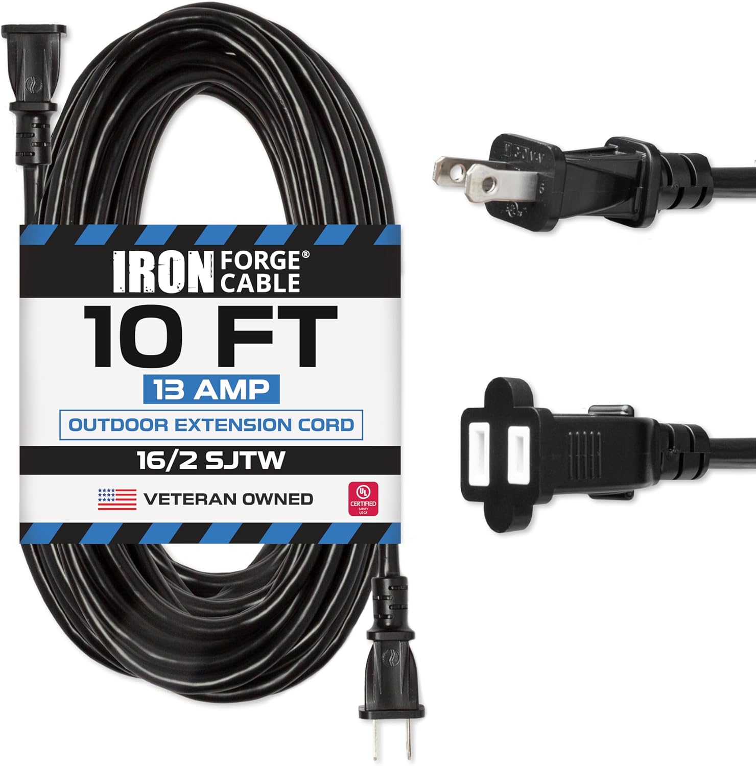 Iron Cable Weatherproof Outdoor Extension Cord 10 ft, 13 Amp