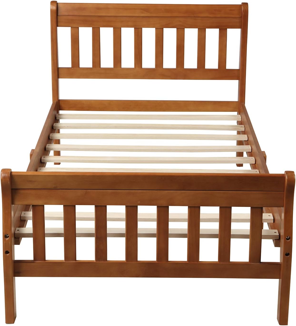 Merax Wood Platform Bed Frame with Headboard and Footboard, Twin Size Bed Frame with Slats Support, Sleigh Twin Size Bed, No Box Spring Need (Walnut Twin Bed)