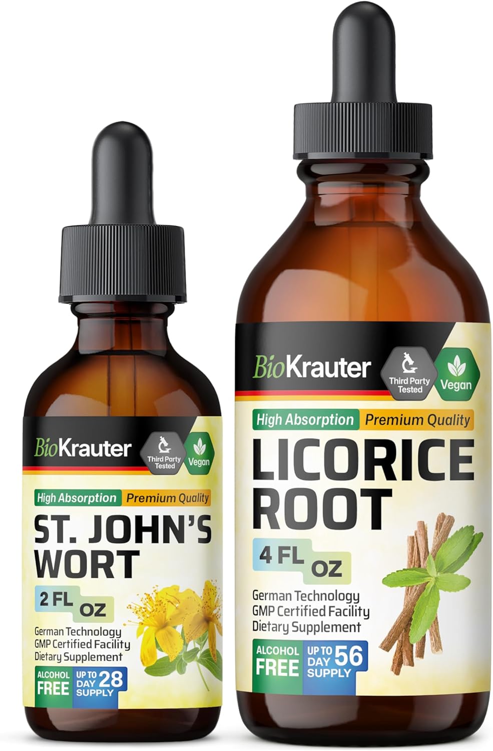 BIO KRAUTER St. John’s Wort Tincture 2 Fl. Oz. & Licorice Root Tincture 4 Fl. Oz.
