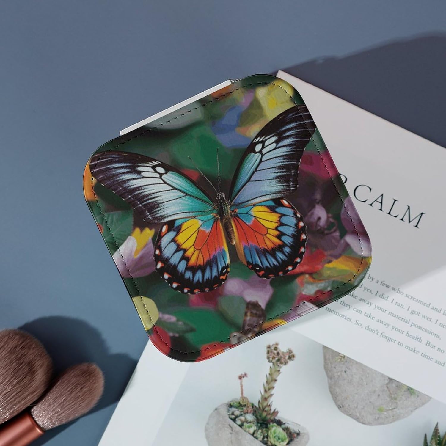 Colorful Butterfly Jewelry Box Portable Travel Jewelry Case Leather Small Jewelry Organizer Mini Display Storage Box Trinket Organizer for Womens Rings Earrings Necklaces Bracelets image 4