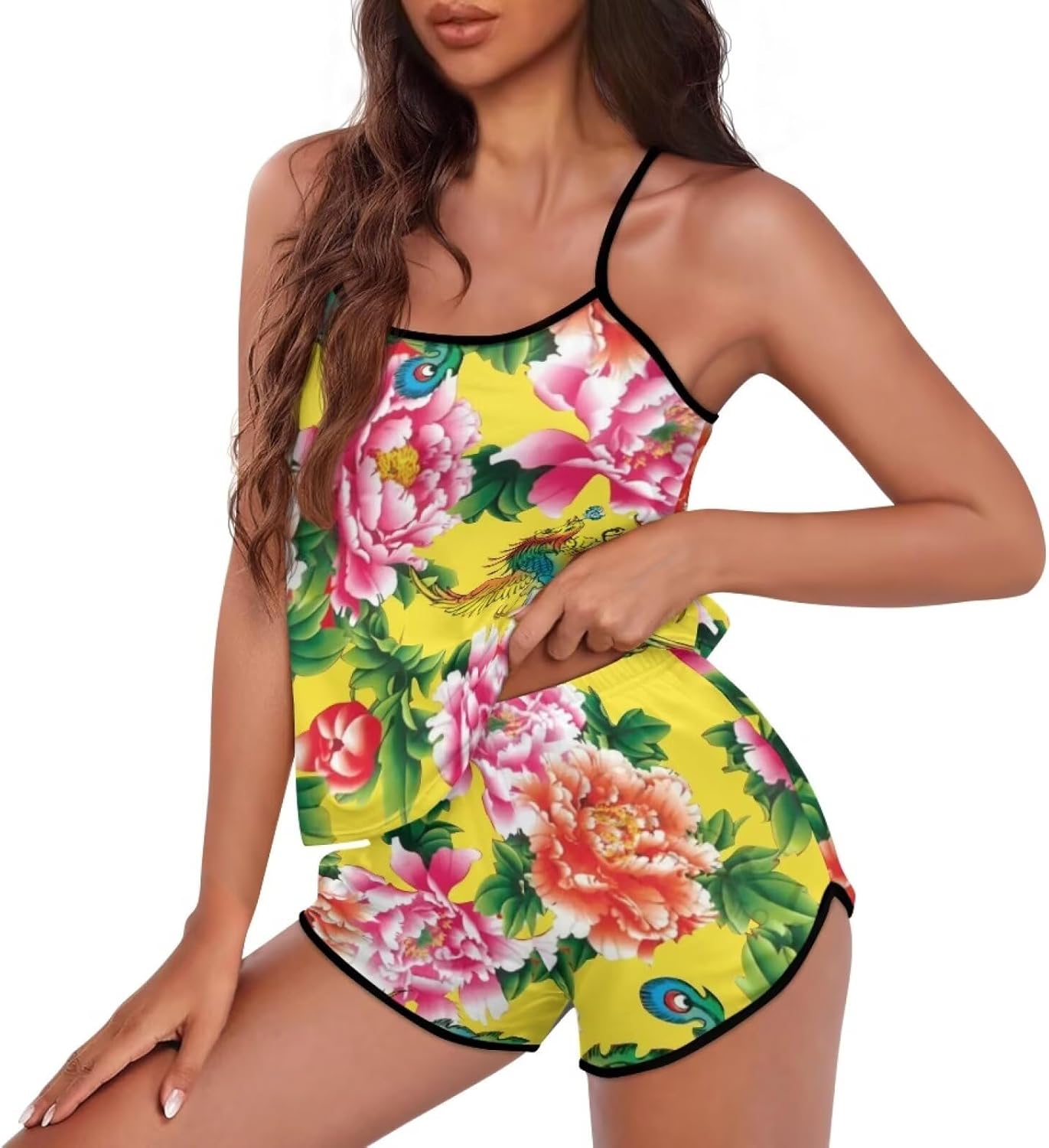 Pajamas for Women Set Adjustable Shoulder Strap with Super Soft Comfy Set Sleeveless Crop Top and Shorts 2 Piece Sets