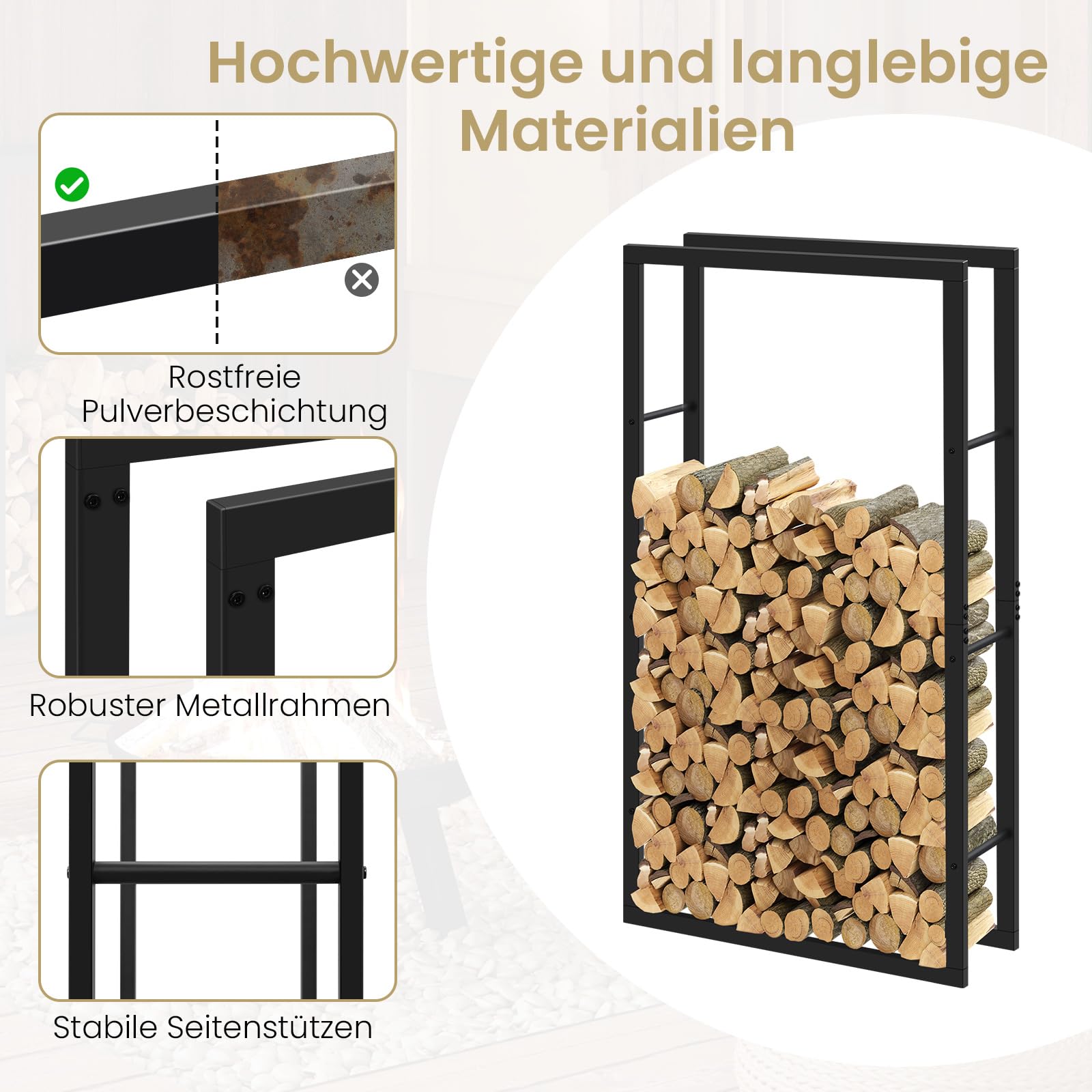 Laneetal Kaminholzregal Innen Außen, Holzstapelhilfe, 150x80x25 cm