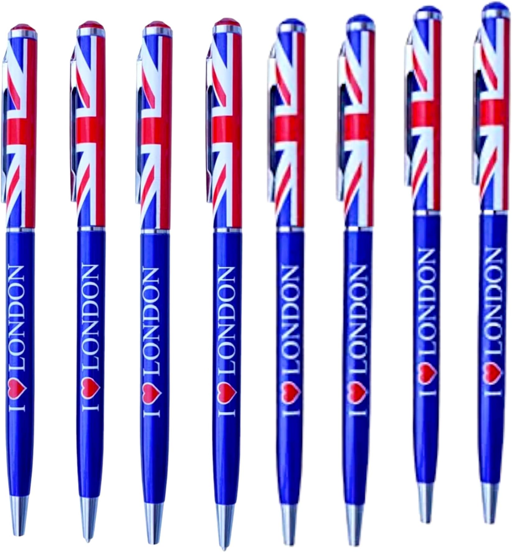 Souvenirs London Union Jack Blue I Love London Pens Set of 8 British Gift Pens