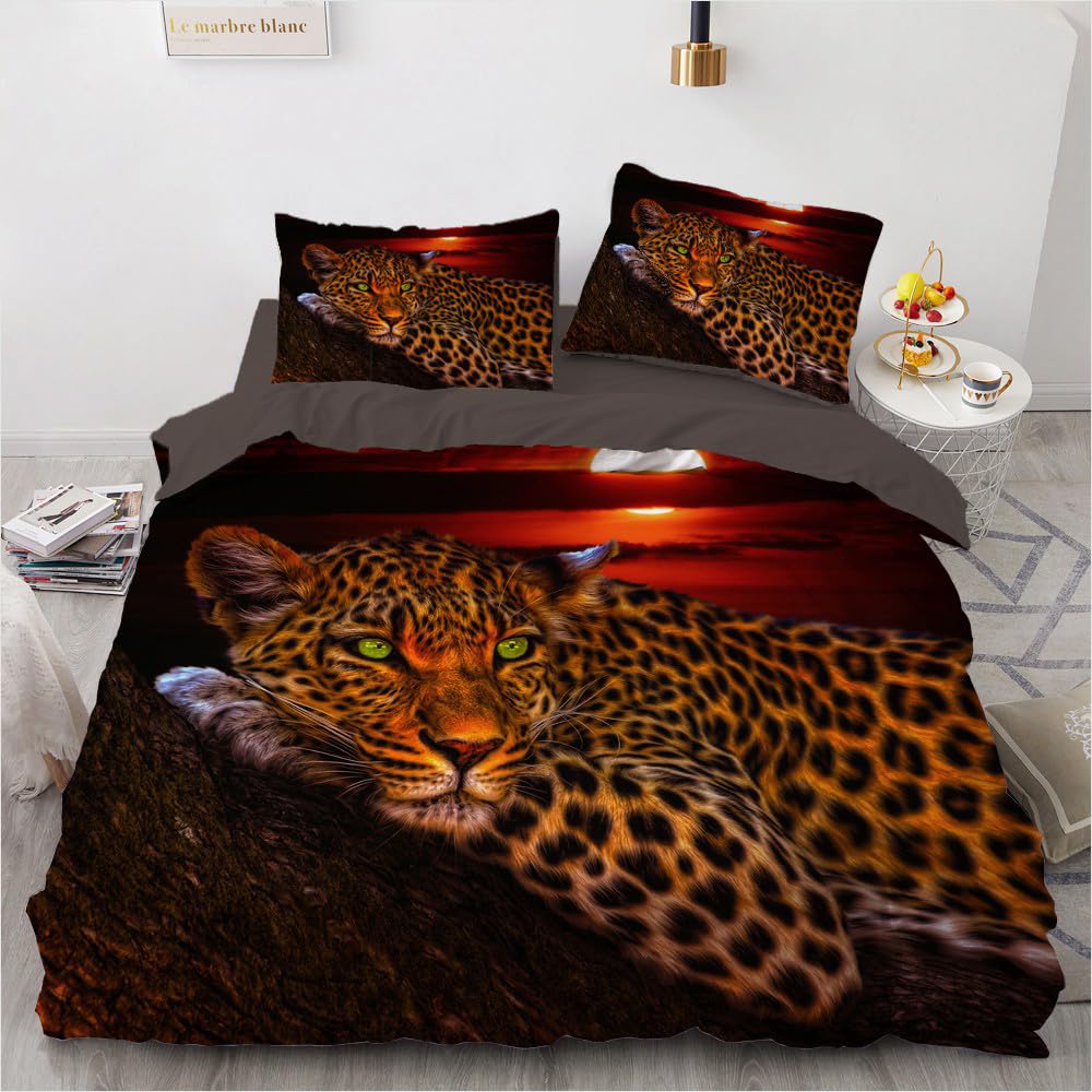 Linge de lit 220x240 motif léopard doré et noir en microfibre haute densité haut de gamme