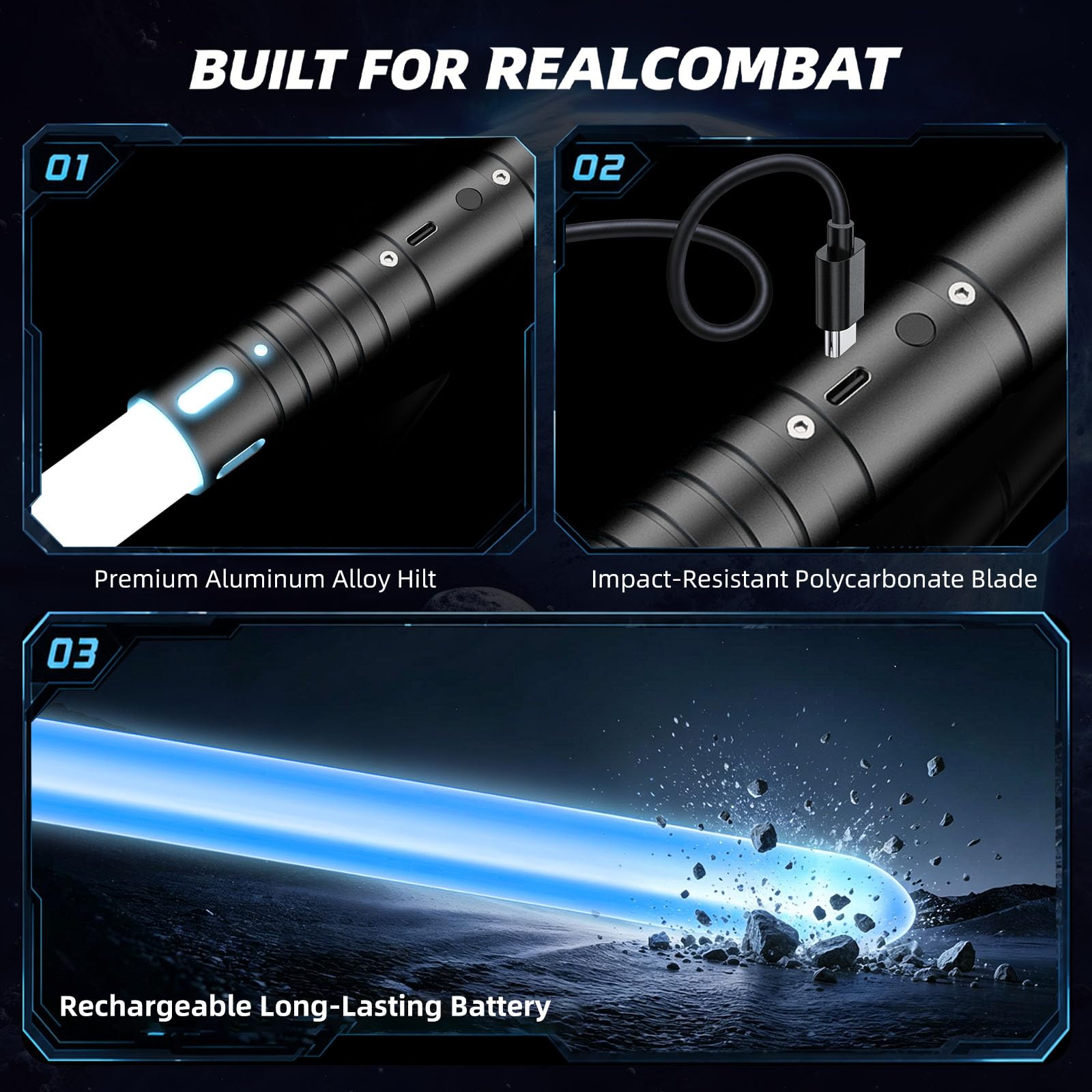 Laserschwert Kinder, 2-in-1 Lichtschwert mit 15 Farben, Duell Lightsaber mit 4 Modi und Sounds, USB-C Aufladbar Lichtschwerter, FX Laserschwert für Kinder Party, Geschenk, Cosplay (schwarz 2pc)