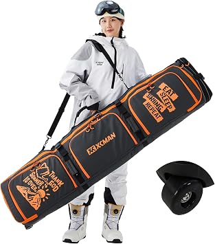 XCMAN Roller Snowboard Bag With Wheels 63-75Inch Adjustable Length Padded Bag for Air Travel Snowboard Boots