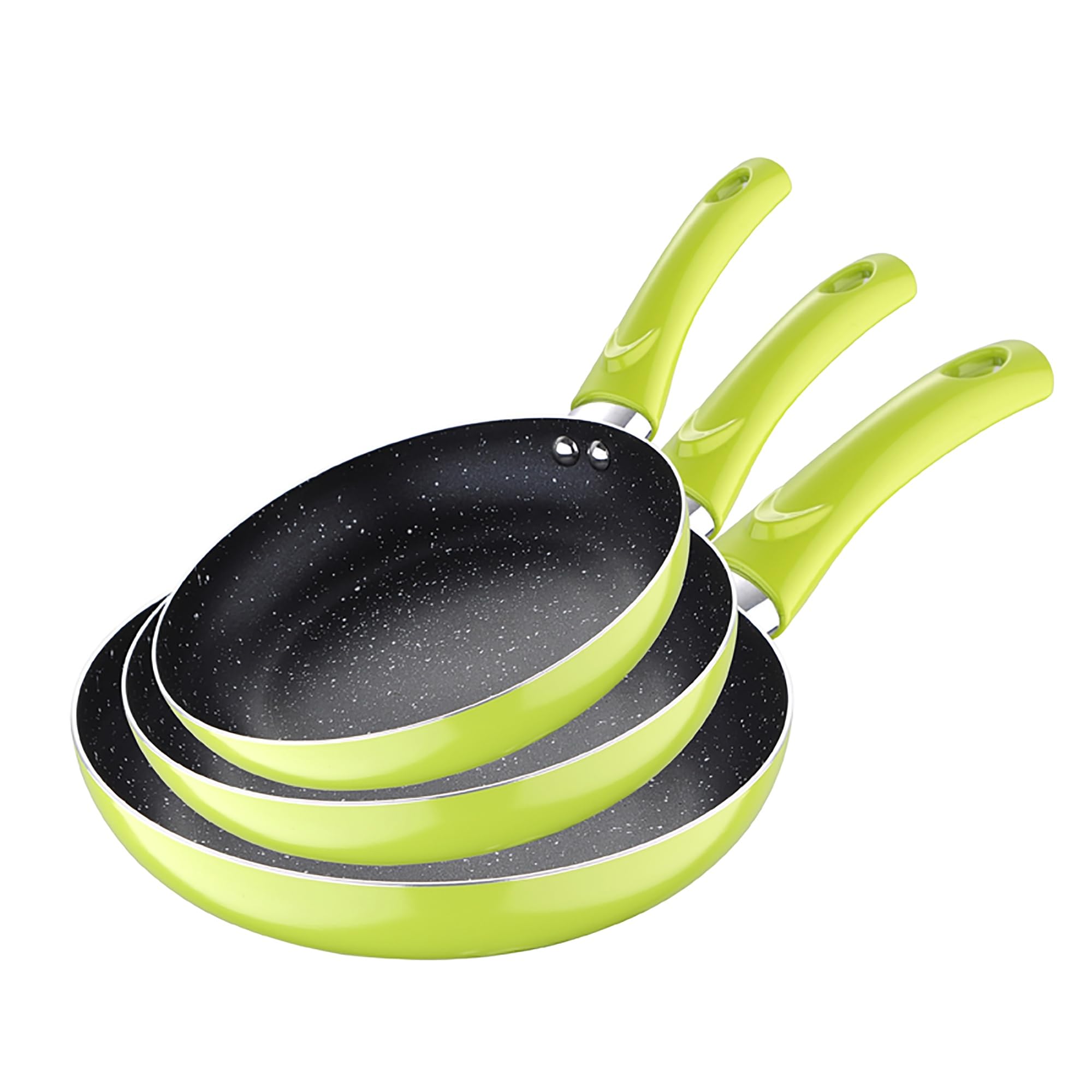 Set 3pc sarten aluminium pressé vert avec Set 3 pc ustensiles de cuisine en acier inoxydable avec Set 4pc couteaux en acier inoxydable avec Tacoma