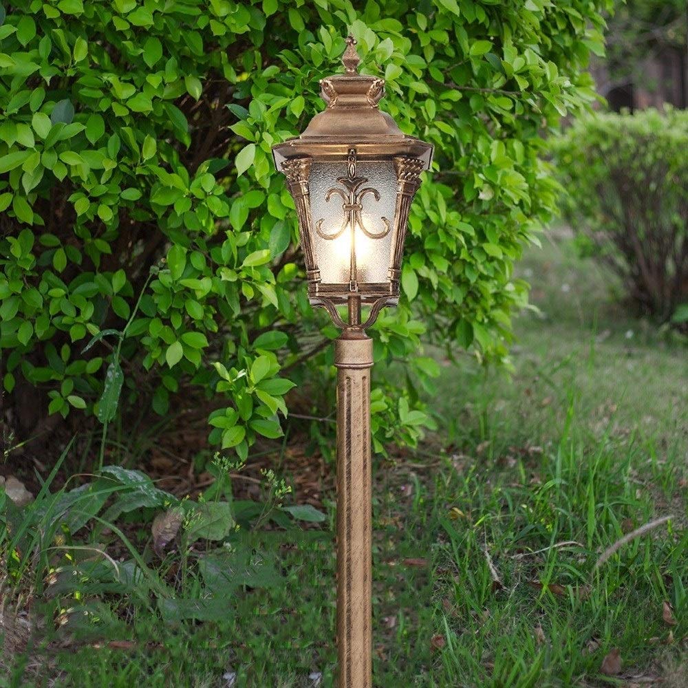 QUSYZD Lamp Post Lights Outdoor, Outdoor Lamp Outdoor Rainproof Anti-Rust Lawn Lantern European Villa Park High Pole Street Lighting Landscape Fixture Aluminum Rustic Courtyard,Brown-2.1M
