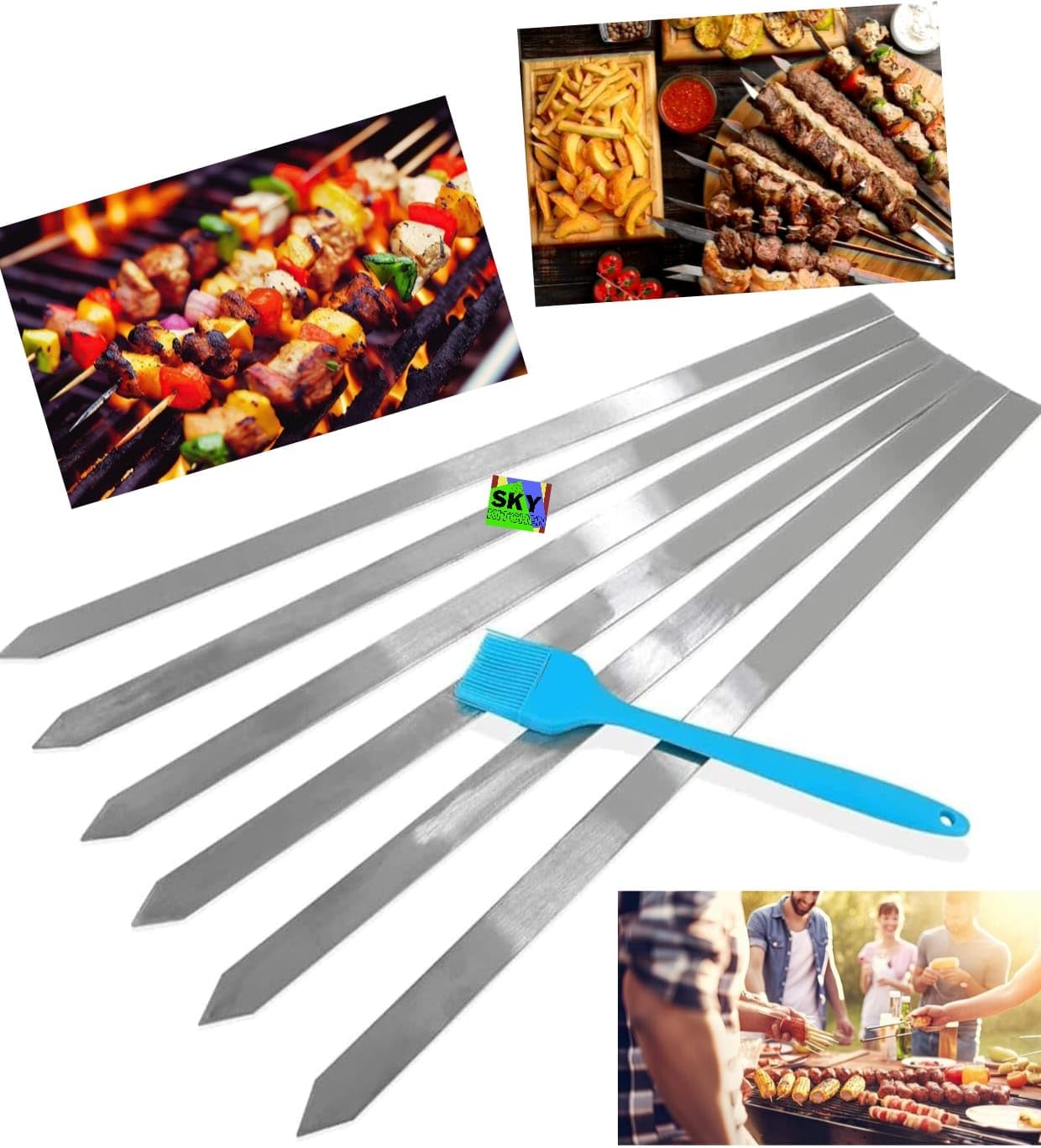 Stainless Steel Flat Kebab Skewers, 19 inch Turkish Skewers, Perfect for Koobideh Kebab, Turkish Style and paneer Tikka BBQ with one -Brush - Free - s.s Utensils (Pack of 6pcs) (B0BB7R6VJ2) Amazon Price History, Amazon Price Tracker