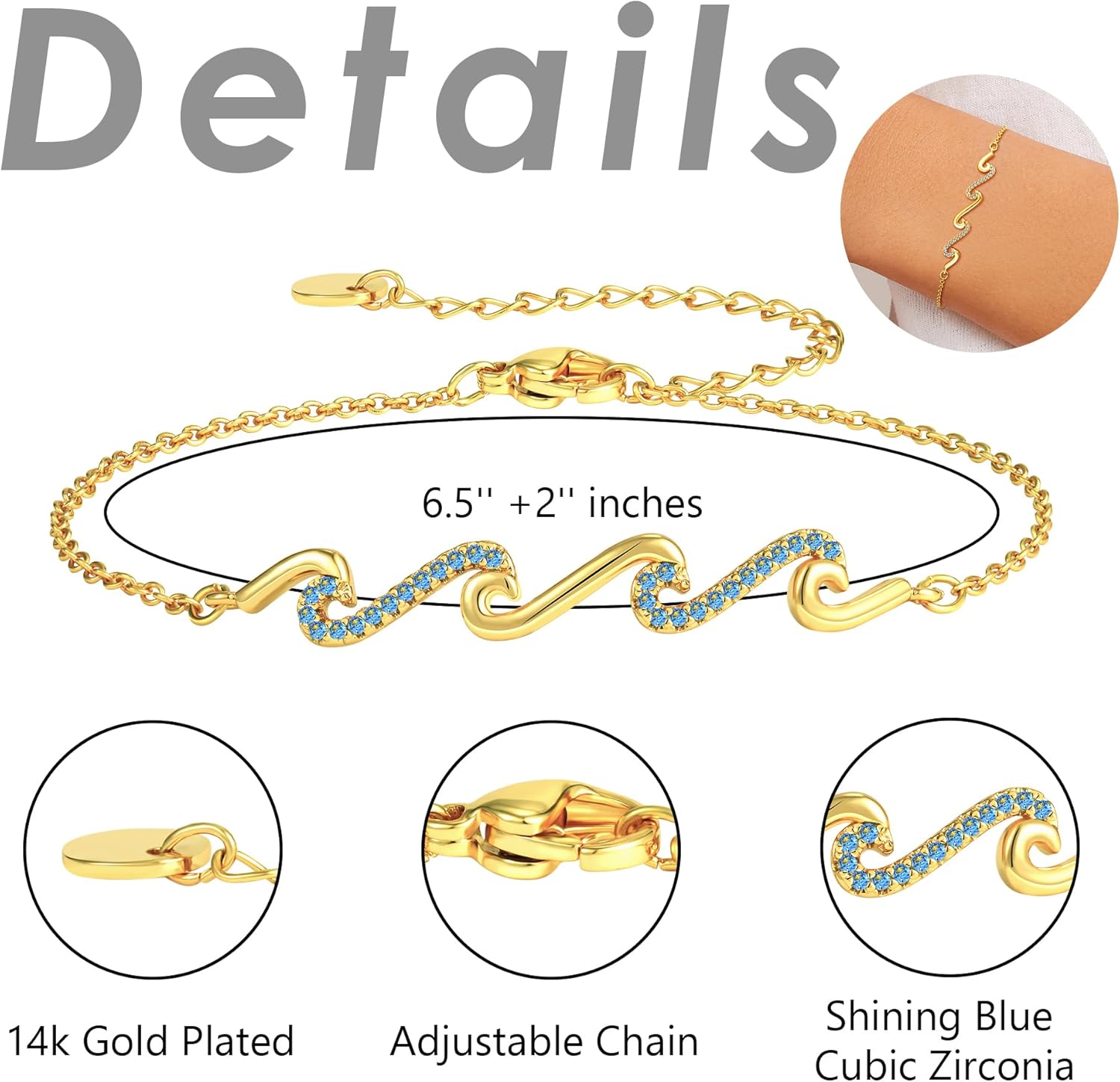 C-leen Birthday Gifts for Women, 14K Gold Plated Wave Bracelets Dainty Gold Bracelets Birthday Gifts for Mom Daughter Friend Bestie - Image 6