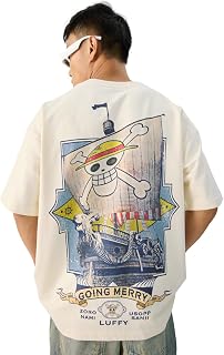 The Souled Store Official One Piece: Going Merry Men and Boys Short Sleeve Round Neck White Graphic Printed Cotton Oversiz... Price In India