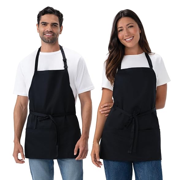 Chef Works Grembiule con tre tasche, tinta unita, nero, 2 pezzi, taglia unica
