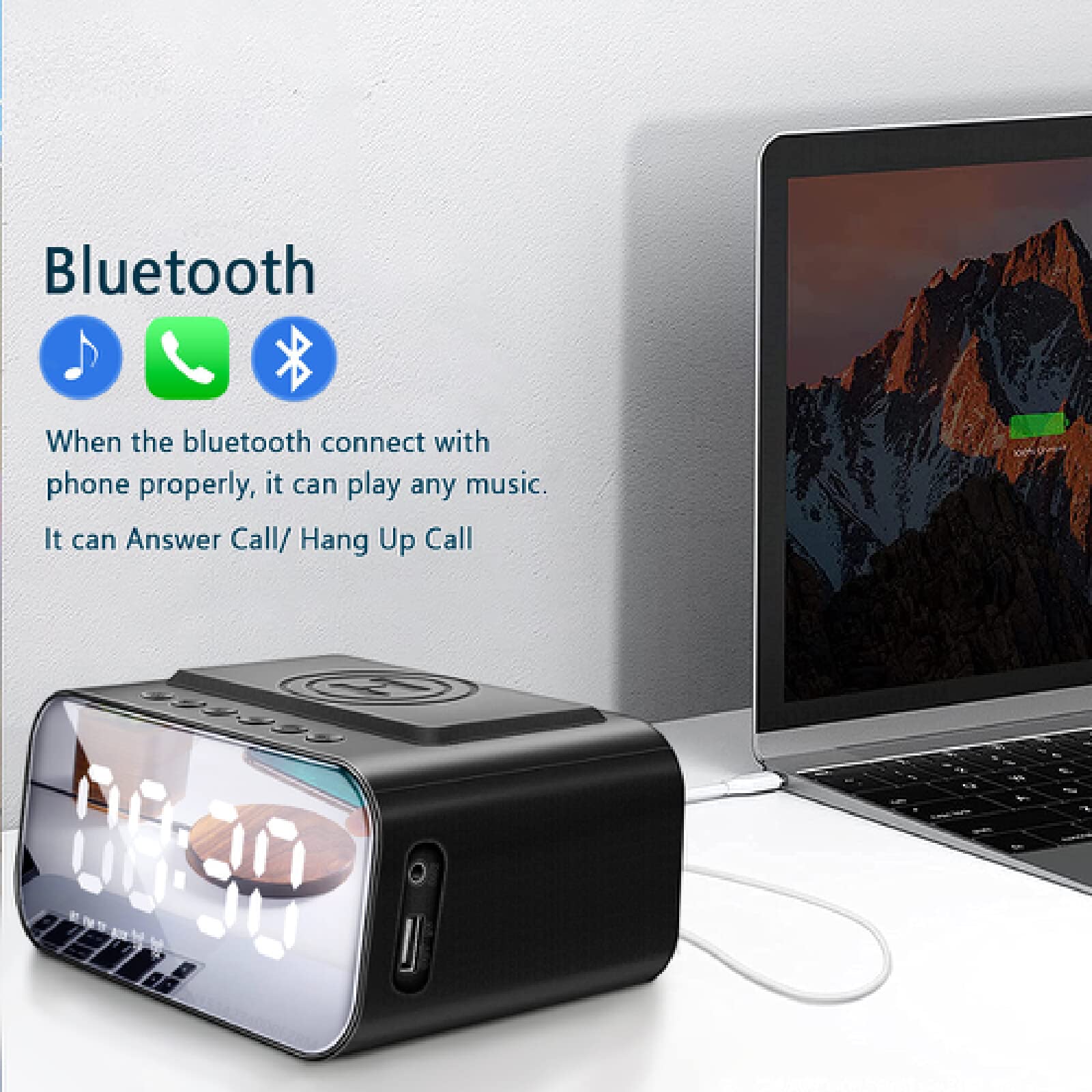 Reloj Digital Inteligente LED Carga Inalámbrica Reloj Despertador Electrónico Altavoz Bluetooth Reloj Electrónico De Escritorio Radio FM