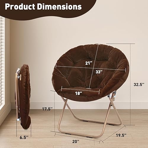 Miniatura 3 de MoNiBloom Silla redonda plegable de piel sintética para dormitorio, sala de estar, dormitorio, marco de metal plegable, de gran tamaño, cómoda,