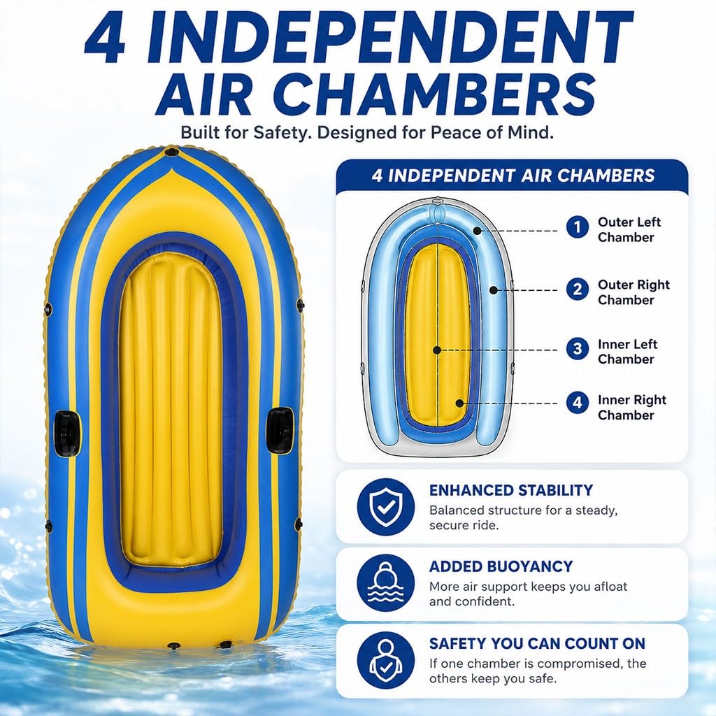 Kayak Inflable para 2 Personas, Barco De PVC con 4 Cámaras De Aire