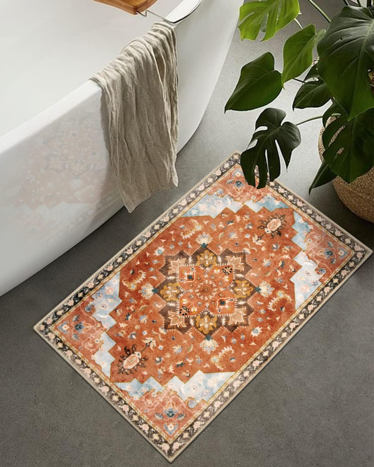 Amazon.com: Estmy Light Orange Oriental Bathroom Runner Rugs Non-Slip ...