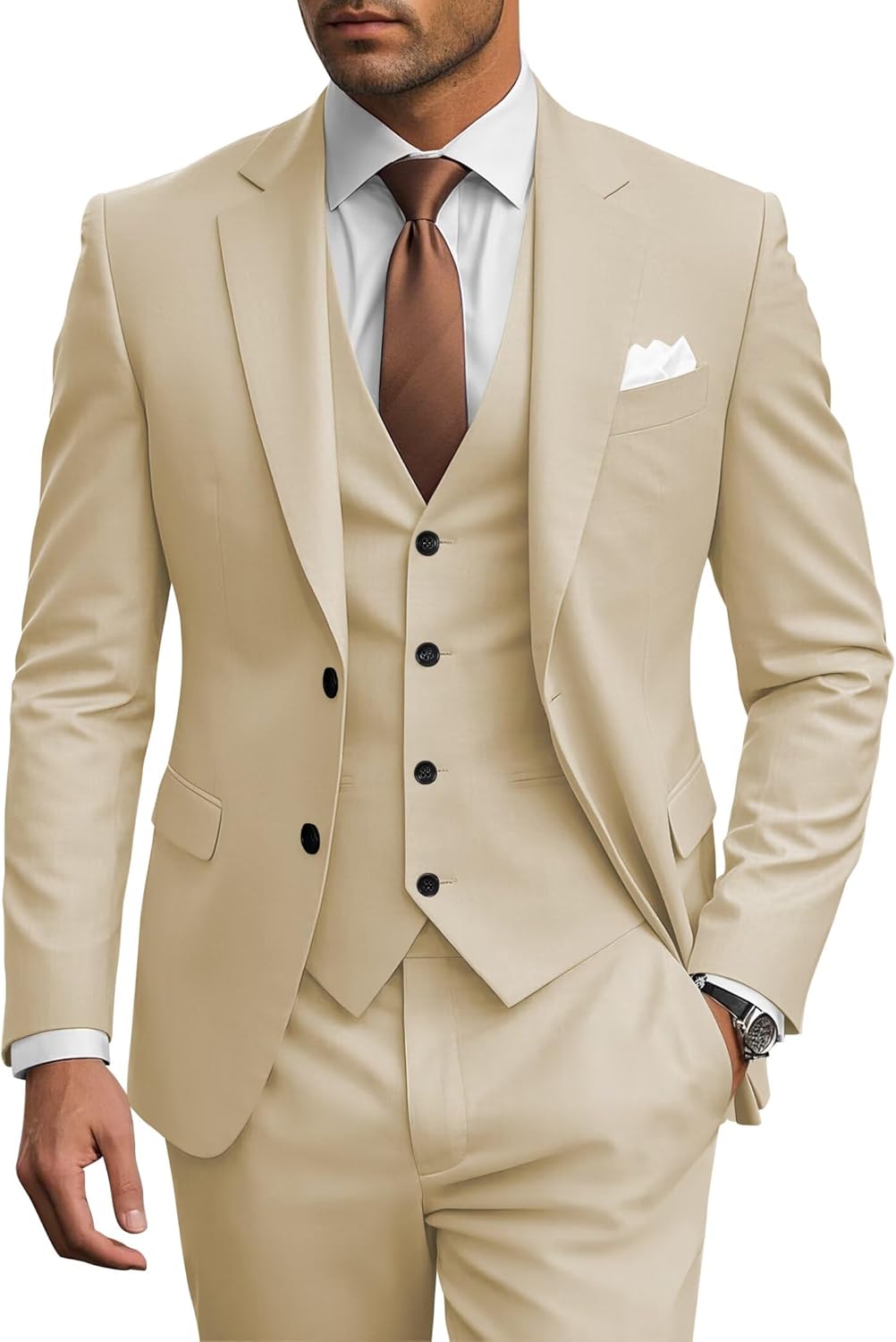 Wangyue Men's Suits 3 Piece Slim Fit Wedding Suits for Men Two Button Jacket Vest Pants Set Prom Dinner