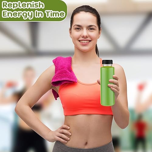 Miniatura 5 de 24 botellas de plástico para jugo de 12 onzas con tapas, botellas transparentes reutilizables para bebidas, recipientes desechables con tapas negras