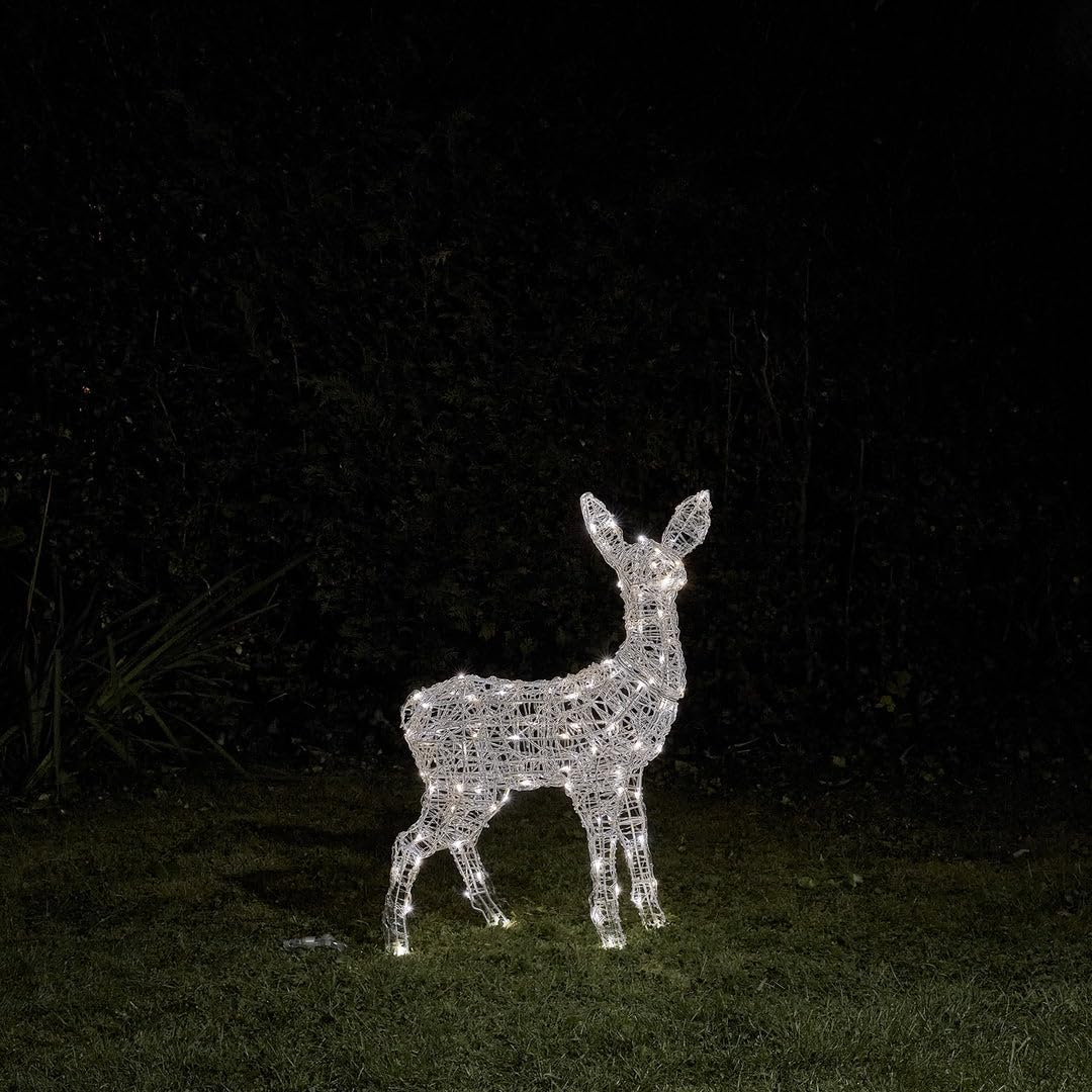 Lights4fun Swinsty Rehkitz LED-Leuchtfigur | Solar- & Batteriebetrieben | 3 Beleuchtungsoptionen | mit Timer | Weihnachten Deko Rentier für Außenbereich | 77 cm