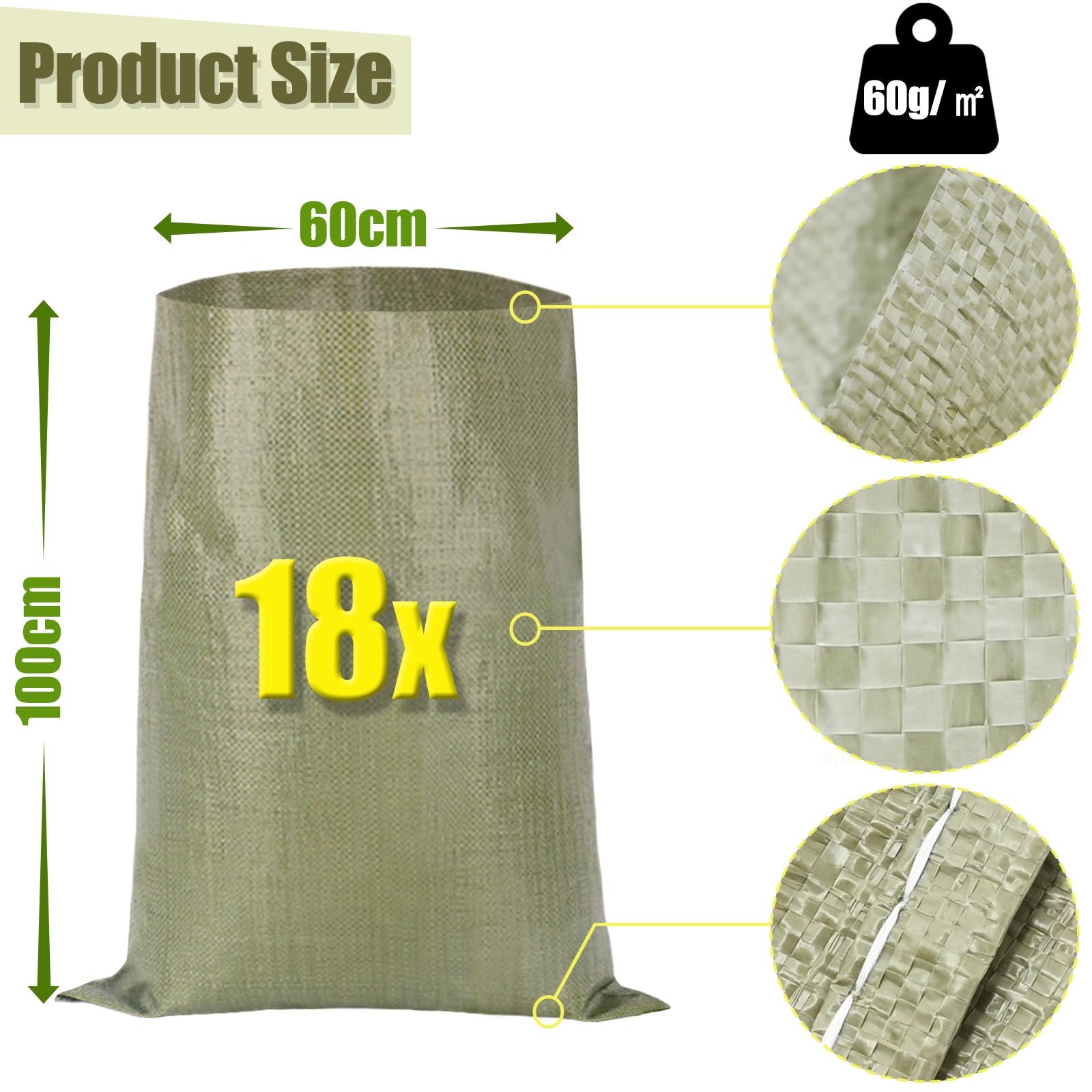 SKIR'CO (5 Pezzi) Sacchi In Tessuto PP Bianco 60 X 100 Cm, Polipropilene Per Costruttore Di Macerie E Smaltimento Rifiuti - Foto 3