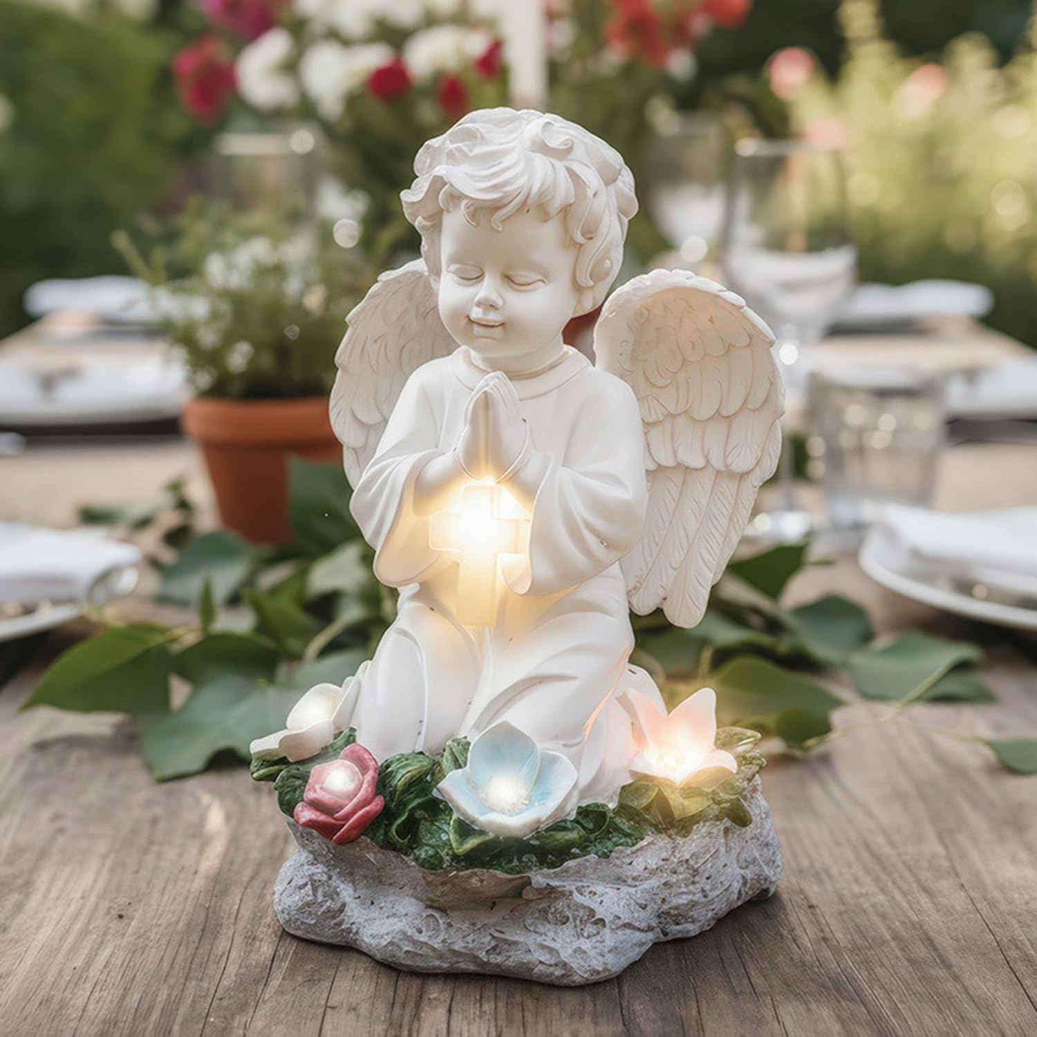 Praying Angel Figurine Solar Light Garden Angel Statue Waterproof Outdoor Decor for Patio Yard Balcony 9 Inches
