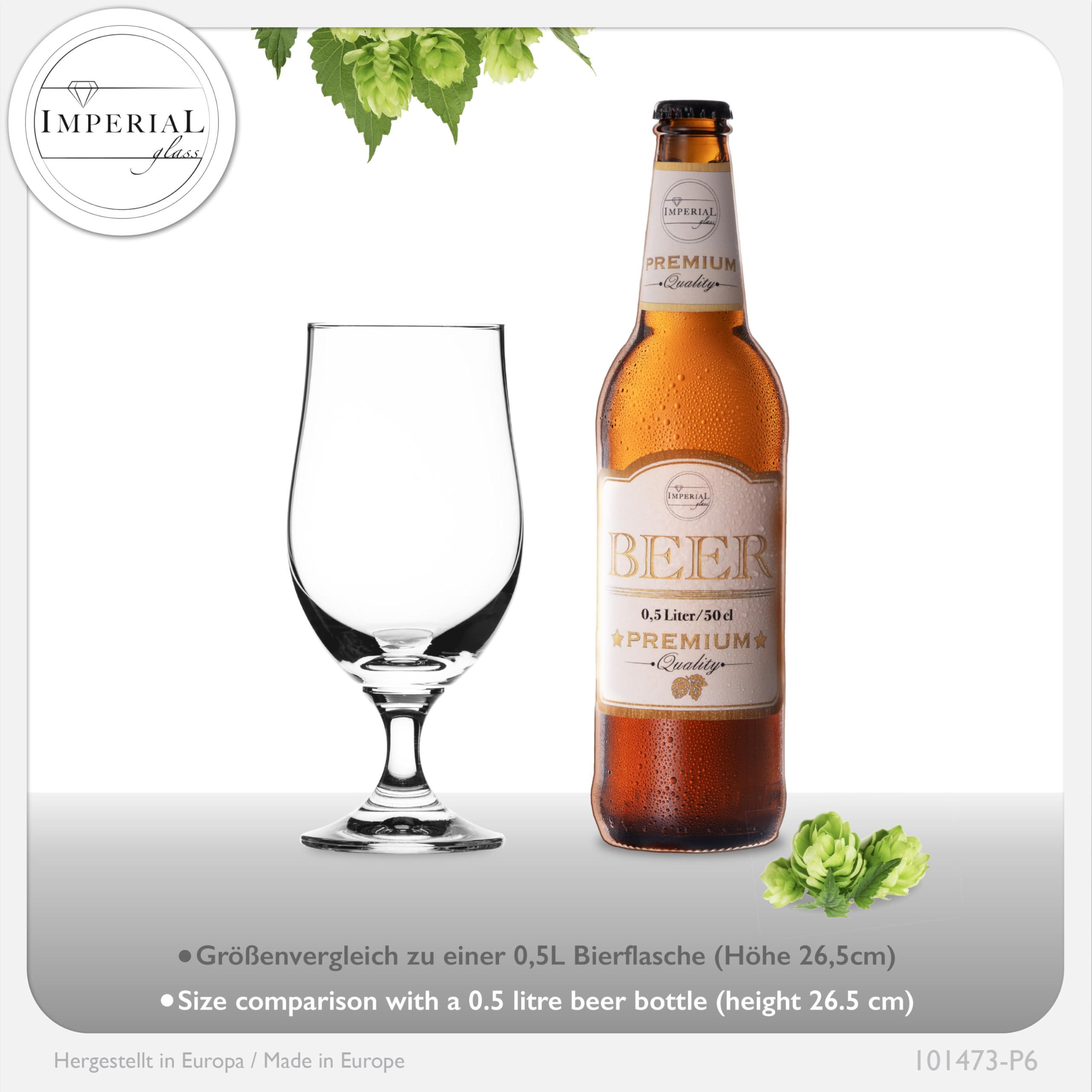 PLATINUX Hoge bierglazen glas 300 ml (max 335 ml) set 6-delig met