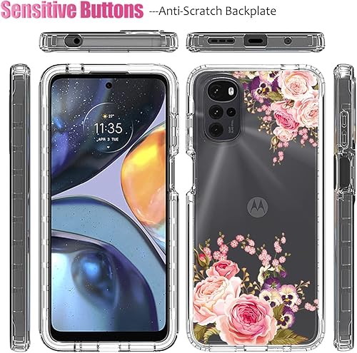 Miniatura 5 de Vavies Funda para Moto E32Moto E32SMoto G22 XT2231-2 con protector de pantalla de vidrio templado, cuerpo completo transparente con diseño floral,