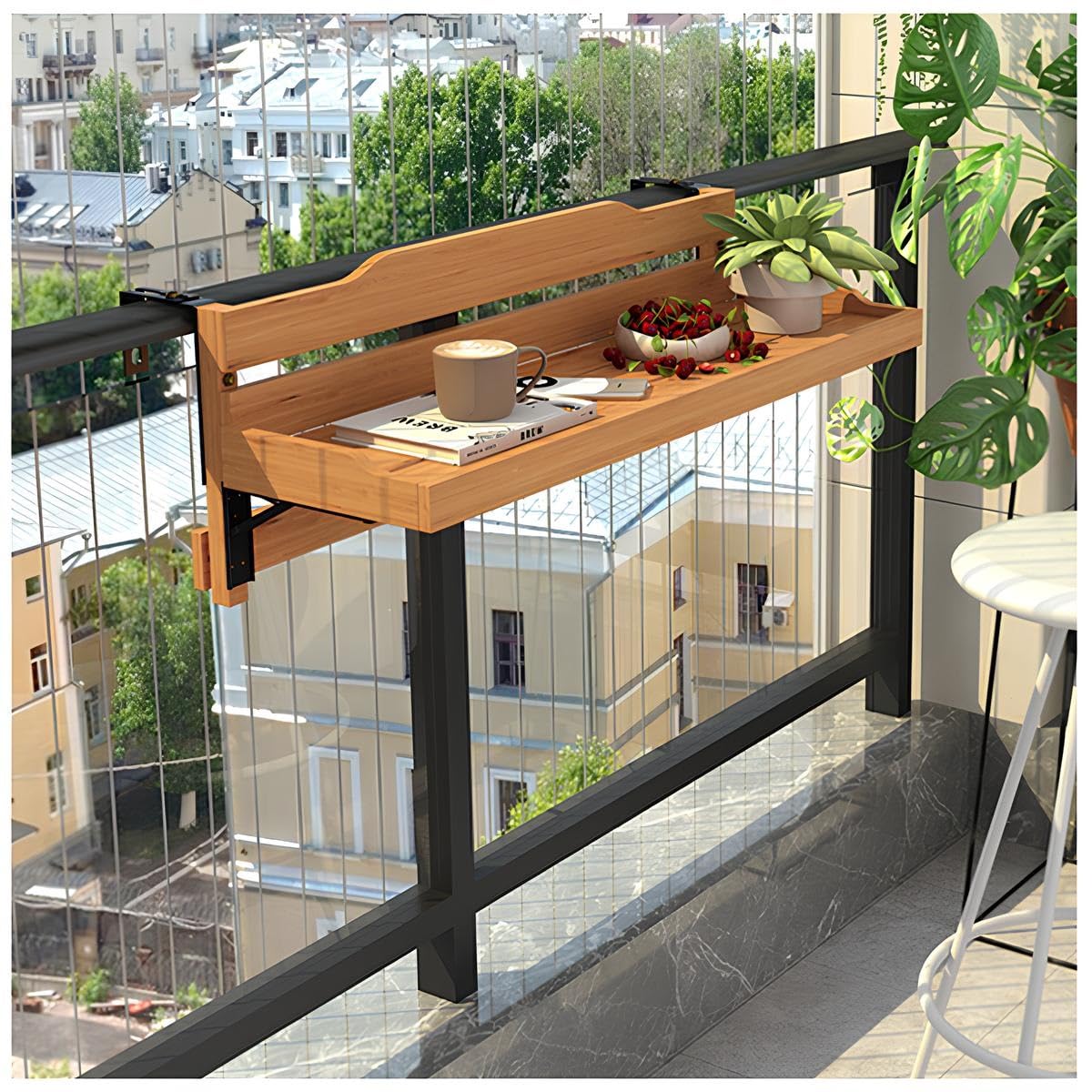 Regulowany składany balkon 150 x 30 cm na zewnątrz bistro patio ogród i balkon oszczędność miejsca kompaktowa konstrukcja małe przestrzenie