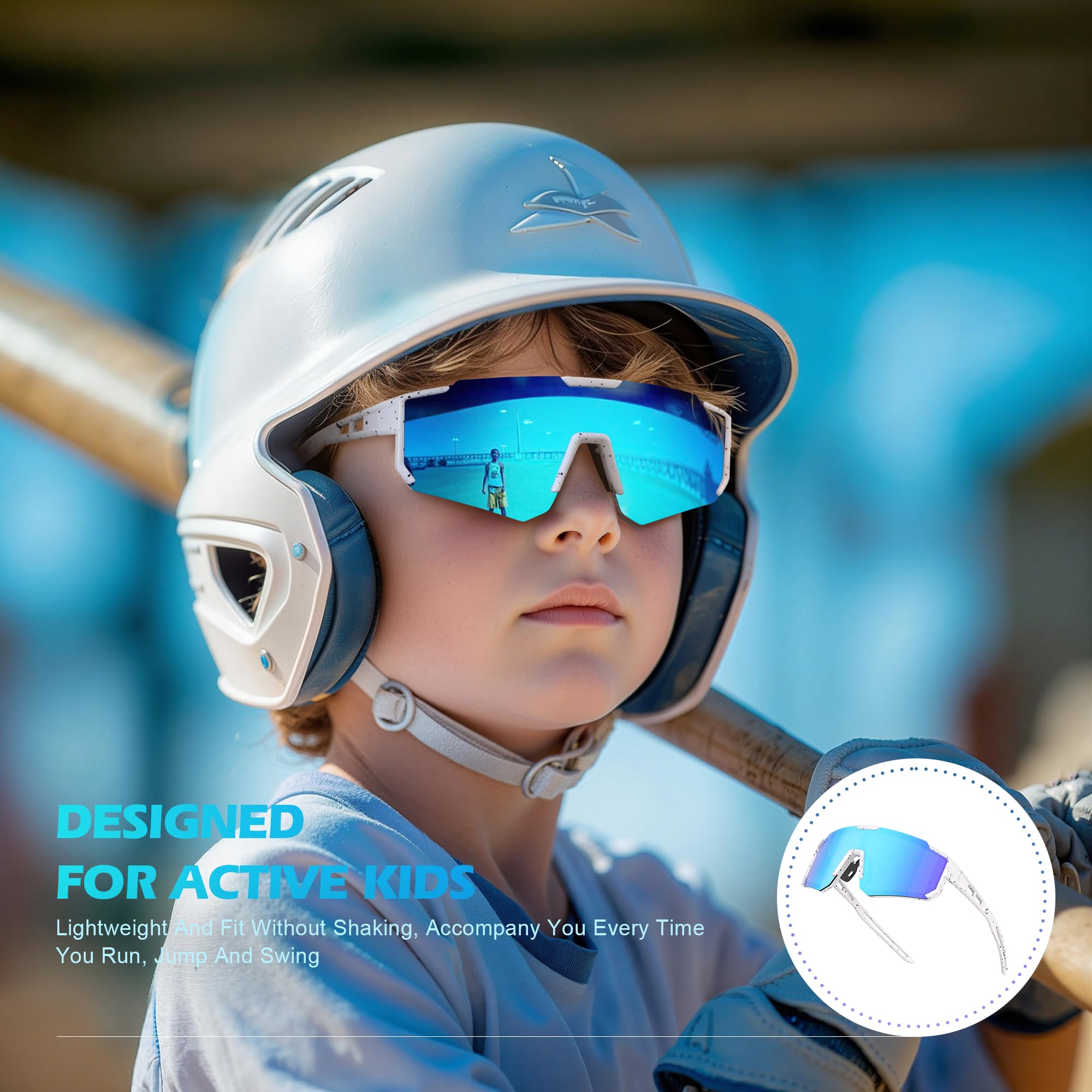 Fanshen Polaryzacyjne dziecięce okulary baseballowe - sportowe okulary przeciwsłoneczne softball jazda na rowerze dla chłopców dziewcząt w wieku 3-12 lat ochrona UV