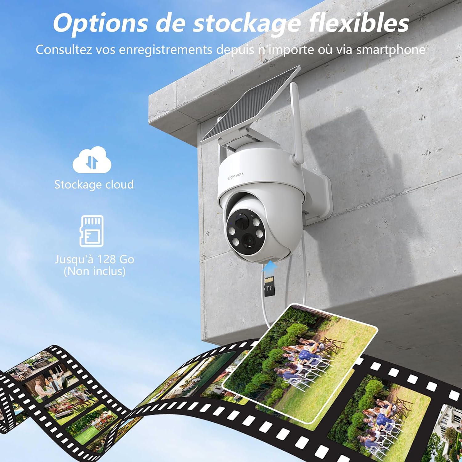 GALAYOU R1 camera showing cloud storage and Micro SD card storage options