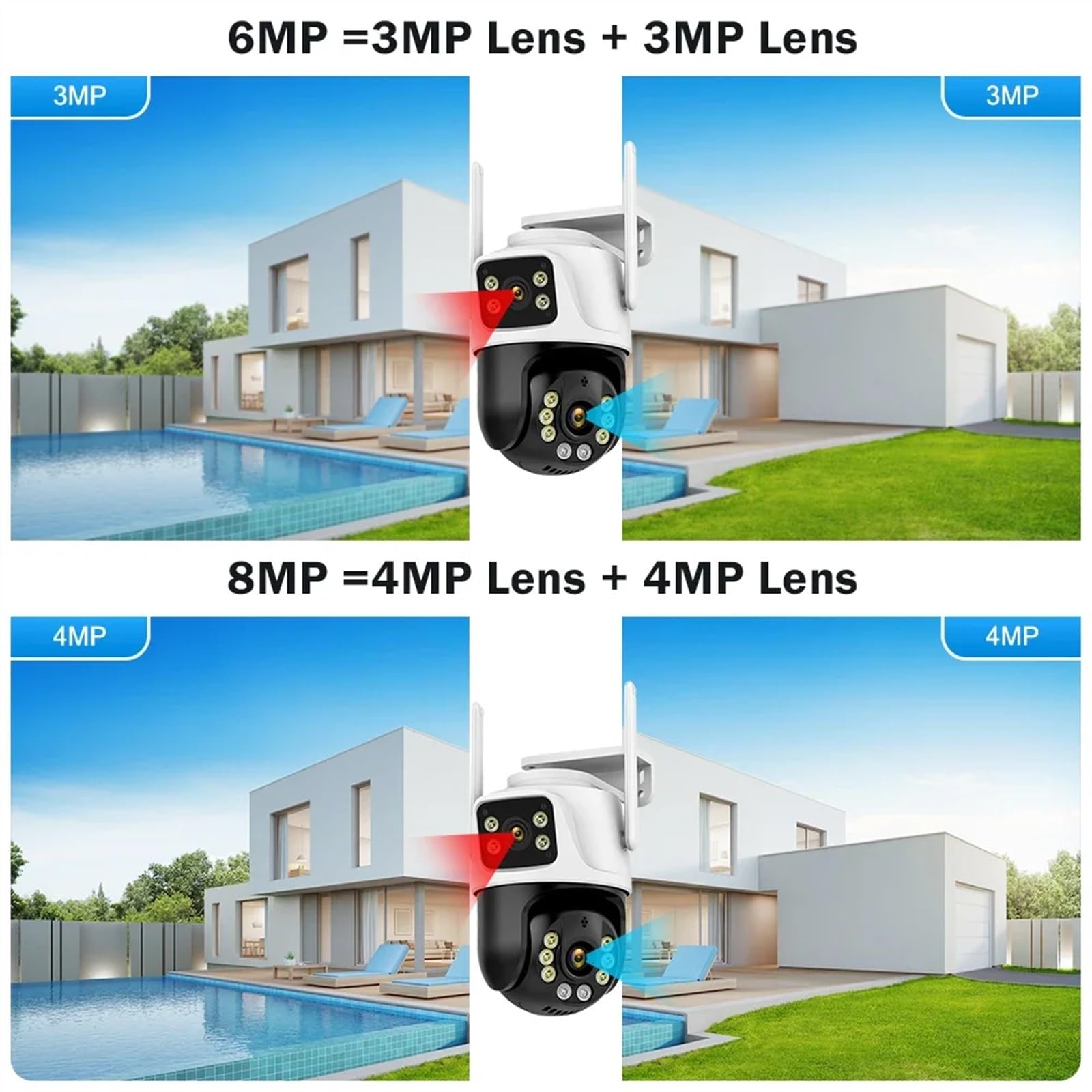 Zewnętrzny 360° Wi-Fi CCTV Ochrona IP Bezprzewodowy nadzór wideo 8MP 4K dla inteligentnych kamer domowych Łatwa instalacja(4K 8MP add 64G)