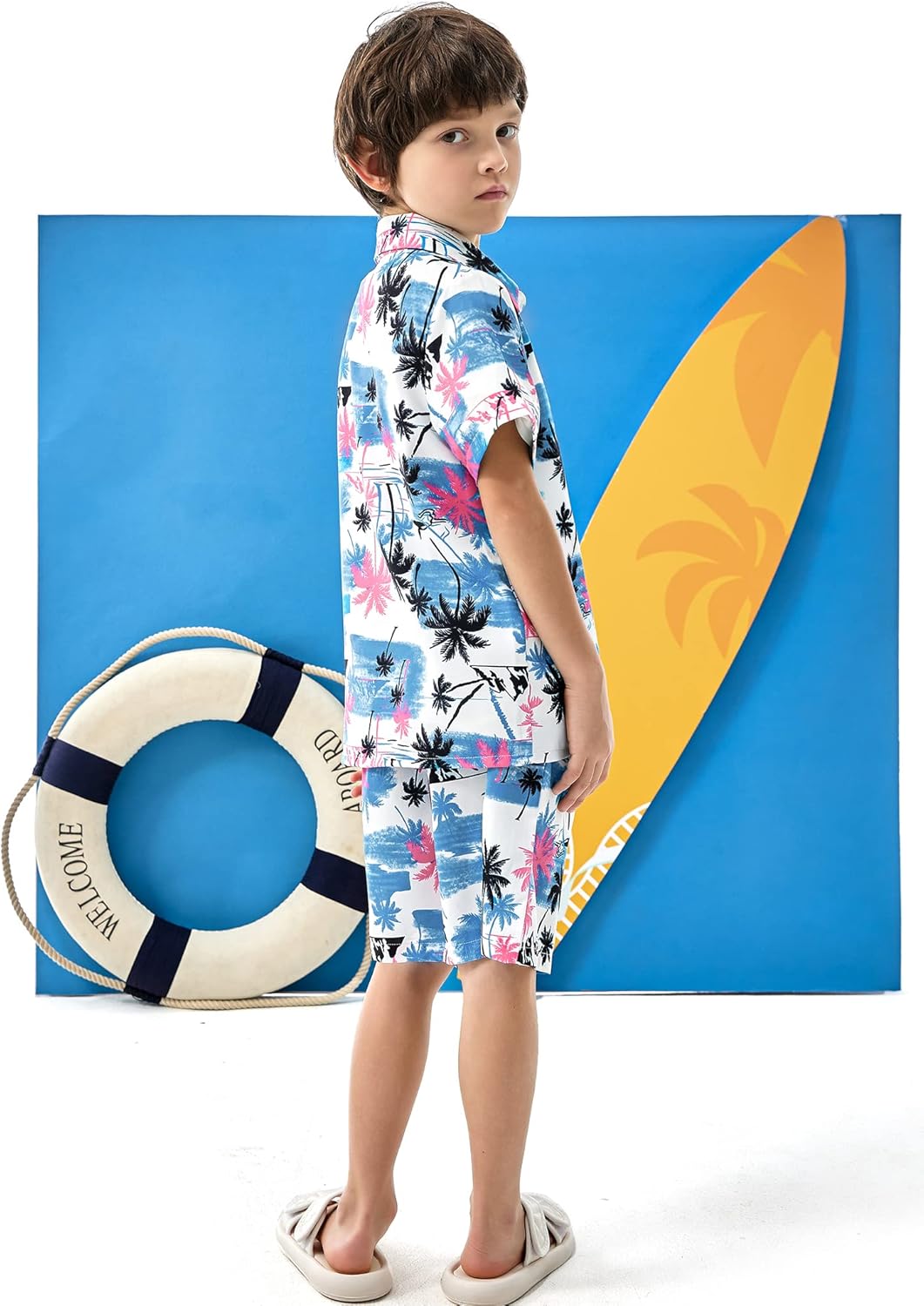 Arshiner Boys 2 Piece Outfits Hawaiian Shorts Sets Button Down Shirt and Shorts Summer Beach Clothes for 2-12 Years - Image 5
