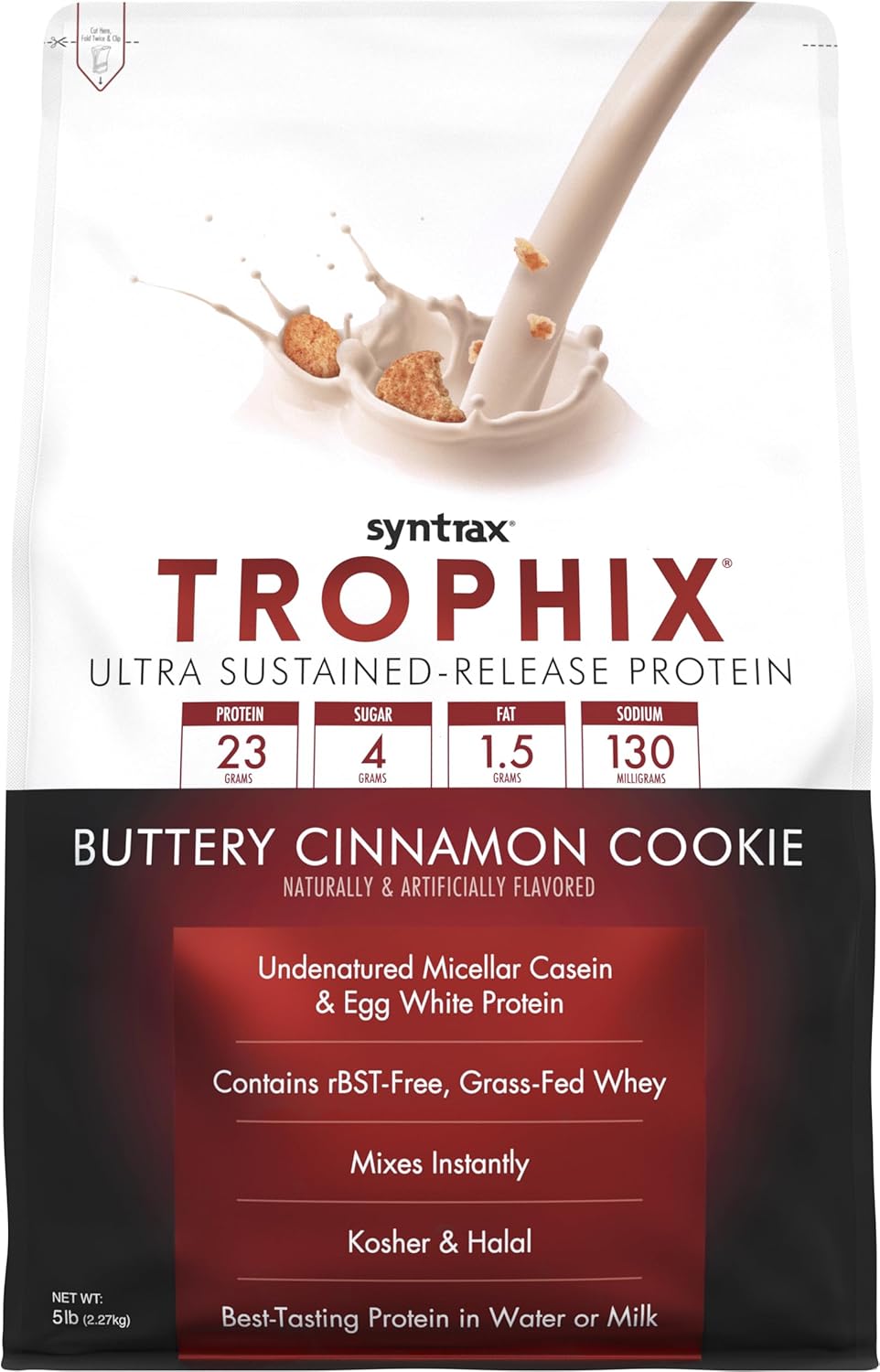 Syntrax Trophix Sustained-Release Protein Powder, Buttery Cinnamon Cookie, 5 lbs - Micellar Casein, Grass-Fed Whey & Egg White Blend with Real Cookie Pieces