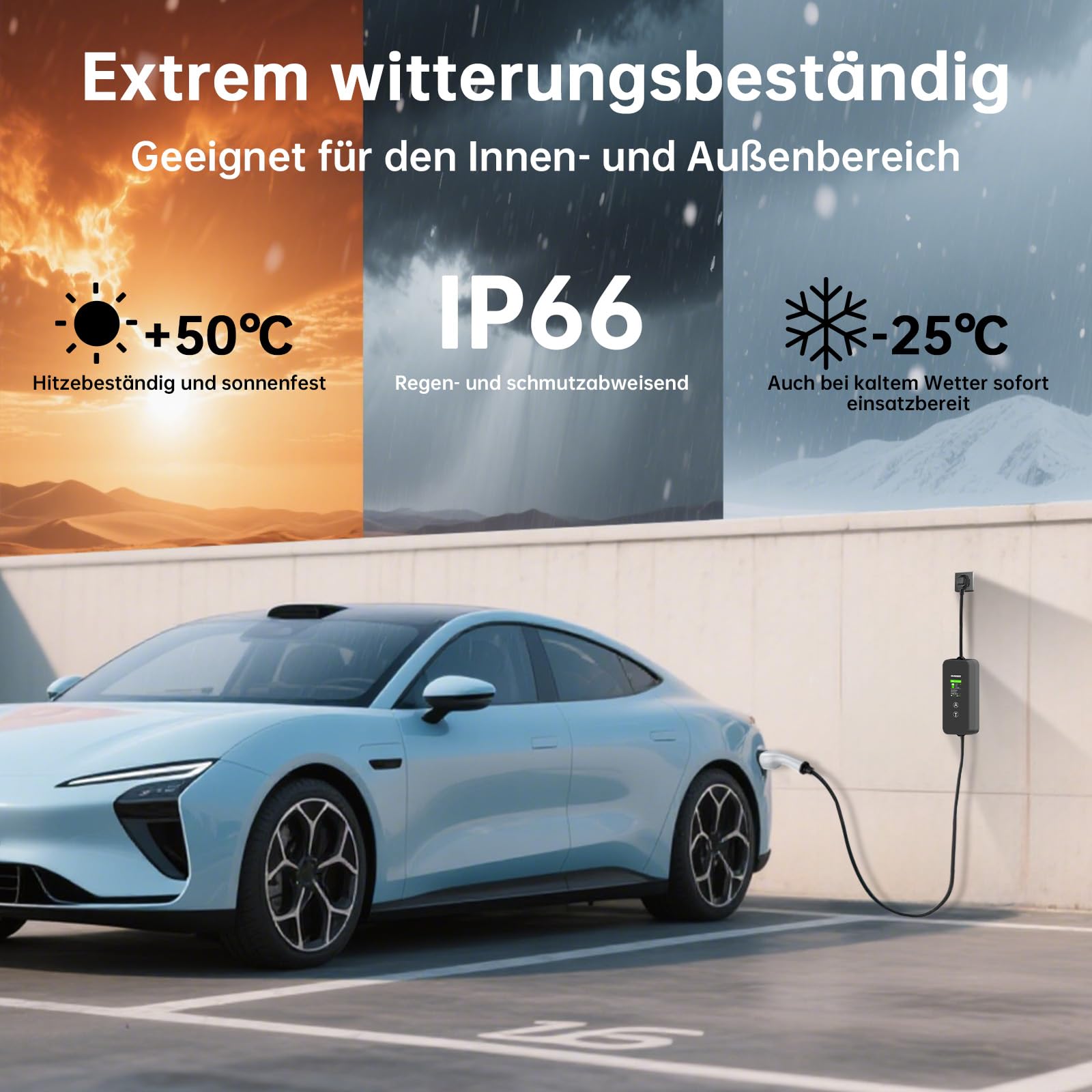 Ladekabel Typ 2 3,7kW [6m, 8-16A] EV Charger mit Steuerbarer Digitalanzeige und Mehreren Schutz，Stromstärke/Ladeleistung Einstellbar 8|10|13|16A, Tragbares EV Ladegerät für PHEV/EV Elektroautos