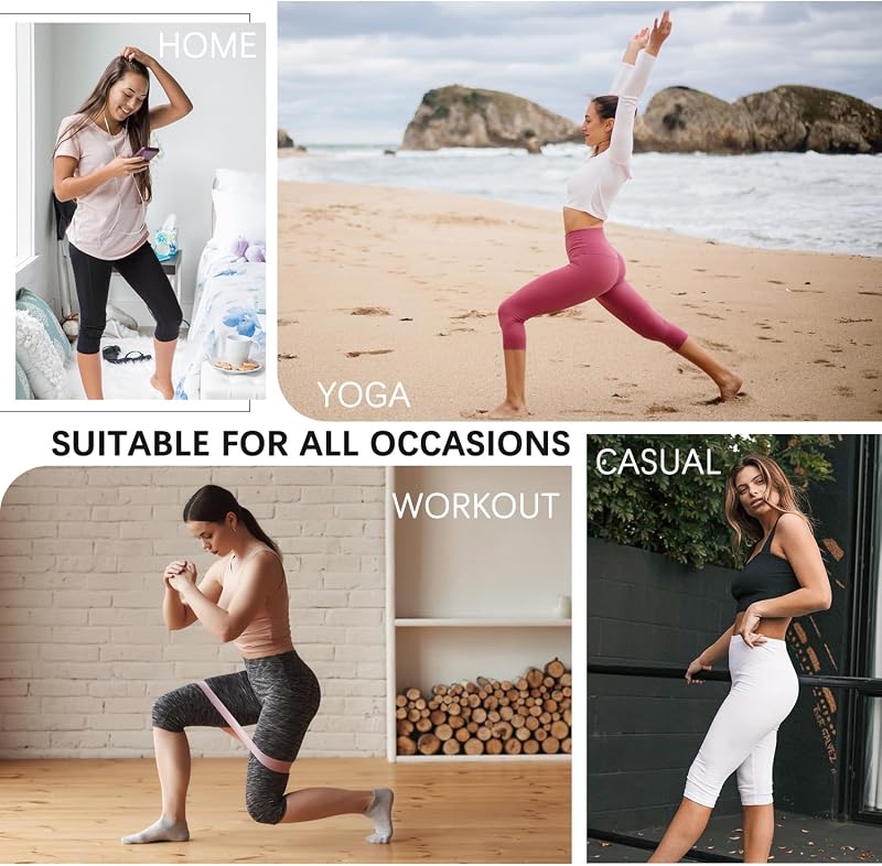 Hi Clasmix 3 Pack Leggings for Women–Knee Length Capri Tummy Control image 2