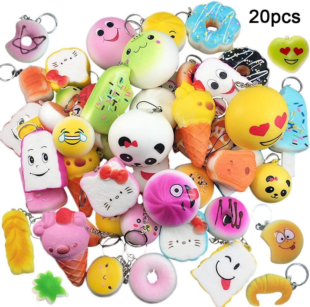 GUHE 20Pcs Kawaii Squishies Toys Package Slow Rising Stress Relief Toy Mini Squishy Toy Key Chain Party Favors(Random)