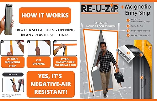 Miniatura 7 de RE-U-ZIP Kit de puerta magnética ultra transparente  Tamaño personalizable y posicionamiento de punto de entrada  Resistente y reutilizable de 12