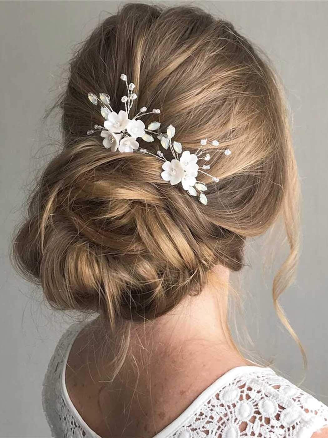 FstrendBridal Wedding Hair Pins Silver Sparkly Rhinestones Pearls Flower Hair Pin Bride Hairpieces Gorgeous Hair Accessories for Women and Girls(Pack of 2) (Silver)