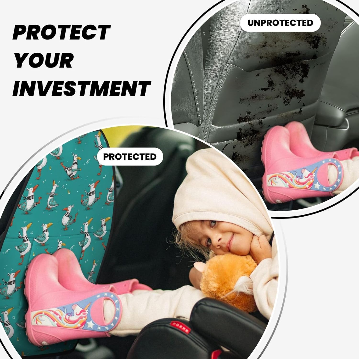 Funny Sailor Seagull Nautical Captain Pattern Car Seat Back Kick Protector 2 Pack, 18.5x26.4 Inch Anti-Kick Pad, Waterproof Oxford Fabric Large Rear Seat Cover for Kids Pets Fits SUV Jeep Truc
