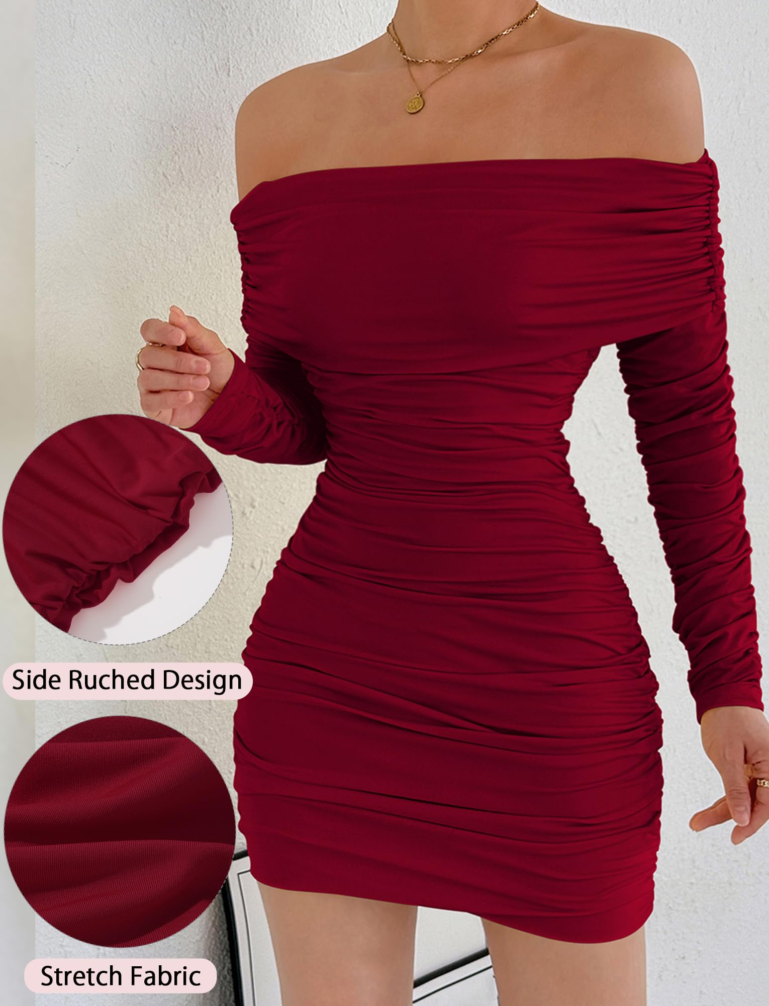 Minivestido sexy con hombros descubiertos para mujer, vestido ajustado de manga larga, vestido corto casual con volantes, vestidos de fiesta, vestidos de fiesta a la moda, ropa de club, XS-L