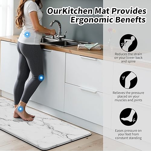 Miniatura 3 de FYATHM Tapetes de cocina de mármol blanco para piso, tapetes antifatiga para el suelo de la cocina, alfombras de cocina de arte abstracto,