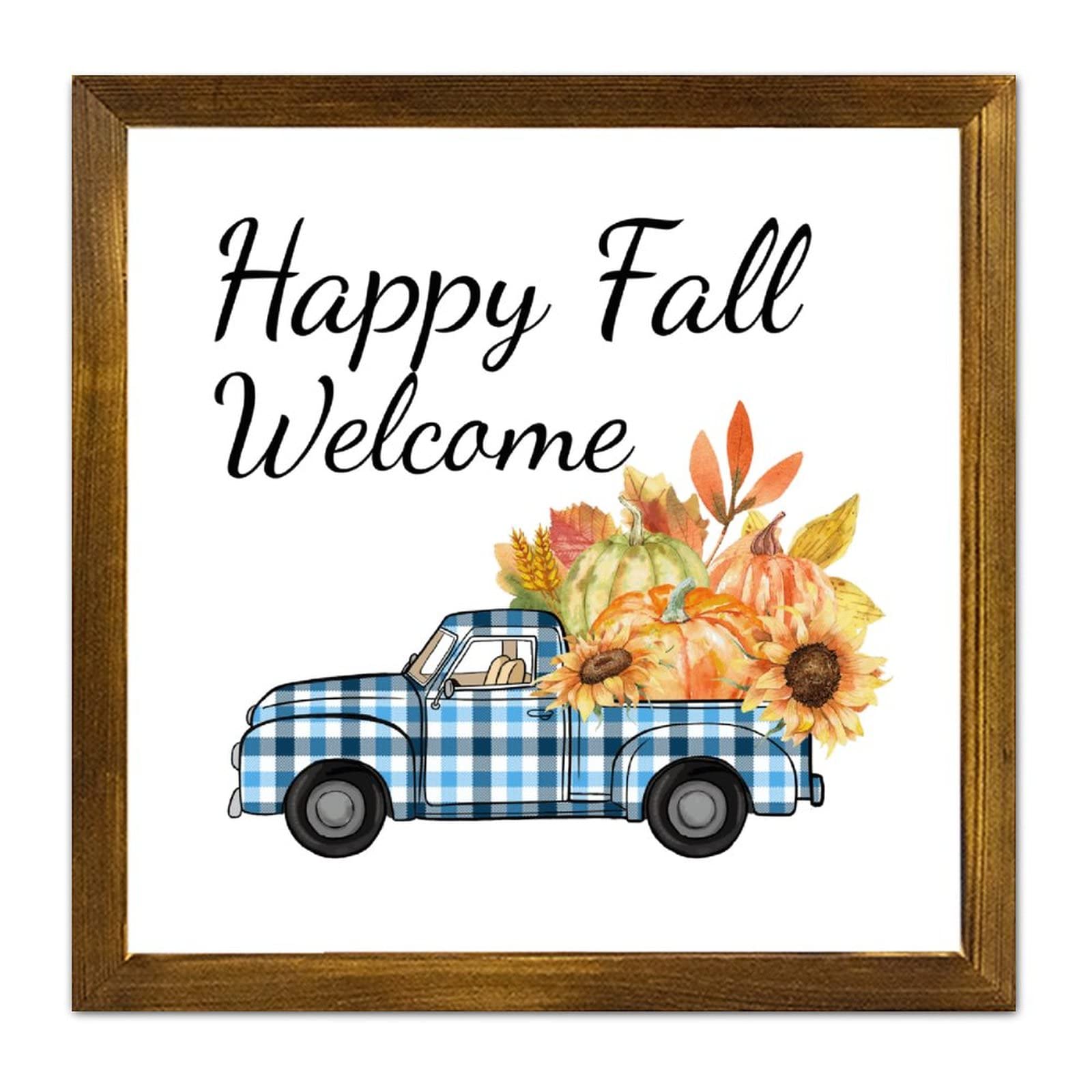 Décoration murale d'automne en bois avec panneau Welcome Happy Fall bleu pour salon et cuisine