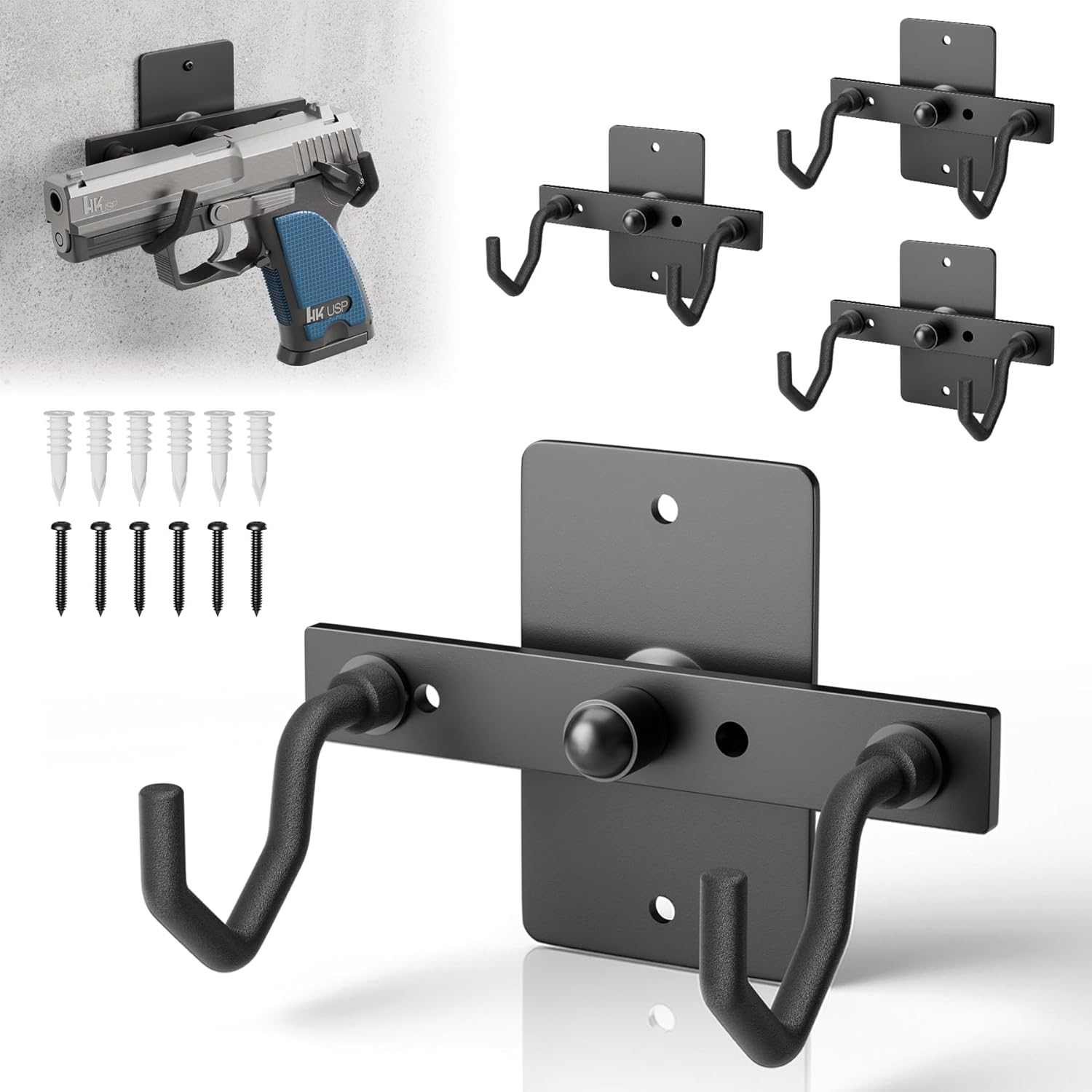 Pistol Wall Mount - Heavy Duty Steel Handgun Display Holder Fits Pistols and Revolvers from Colt, Smith & Wesson, SIG Sauer and Ruger, Adjustable Pistol Wall Rack, Revolver Stand, Handgun Hanger