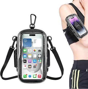 Phone Holder for Running, 2-in-1 Arm Band Cross Bag for iPhone16 15 14 13 Plus Pro Max 12 11 X Samsung Android, Arm Bag with Key Card Pocket for Workout Gym Exercise Fitness Dark Grey