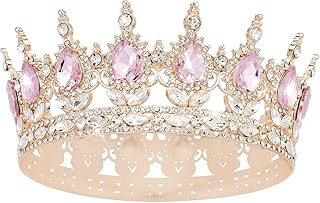 Queen Crown Rhinestone Wedding Crowns and Tiaras for Women Costume Party Hair Accessories Princess Birthday Crown Crystal BridalCrown(Rose Gold Pink Crown)
