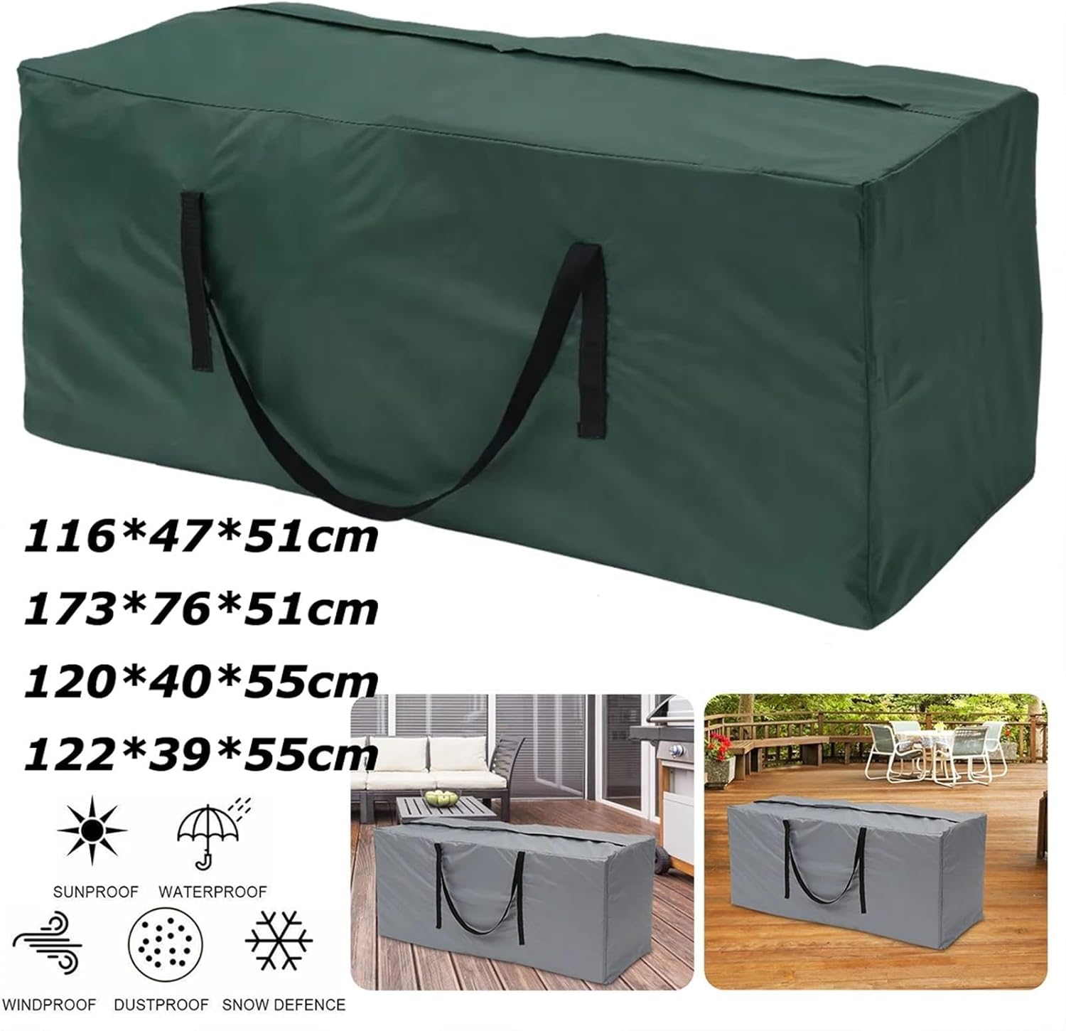 Heavy Duty Moving Bags Garden Furniture Cushion Storage Bag Waterproof Rectangle Outdoor Protective Cover(122X39X55cm Green)