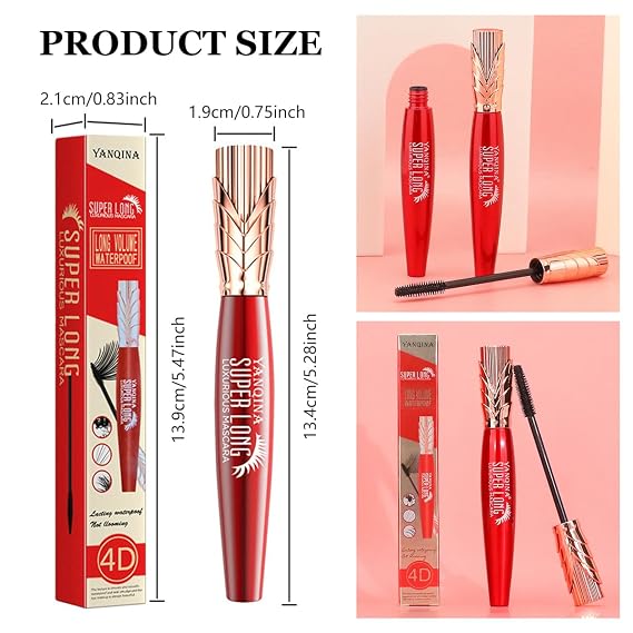 2Pcs Super Long Mascaras,4D Waterproof & Smudge Proof Mascara Liquid Lash