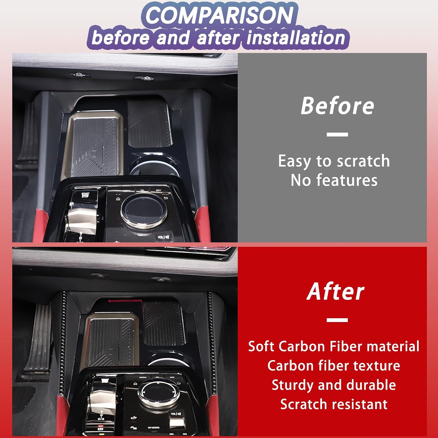Center Console Trim Strips Compatible with BMW 5 Series G60 2024,Carbon Fiber Water Cup Holder Side Panel Sticker Trim,Center Storage Box Panel Cover Interior Trim Accessories (Black Carbon)